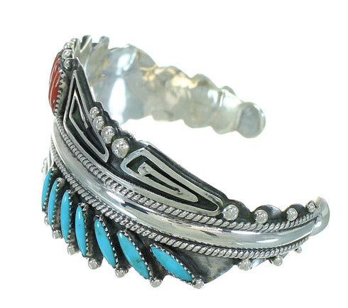 Coral And Turquoise Sterling Silver Cuff Bracelet RX65347